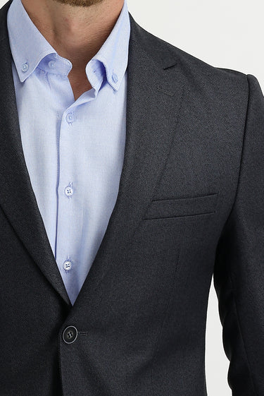 Koyu Antrasit Slim Fit Dar Kesim Balık Sırtı Ceket