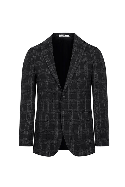 Siyah 4 Drop Relaxed Fit Rahat Kesim Ekose Ceket