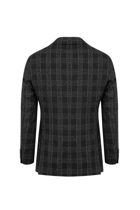 Siyah 4 Drop Relaxed Fit Rahat Kesim Ekose Ceket