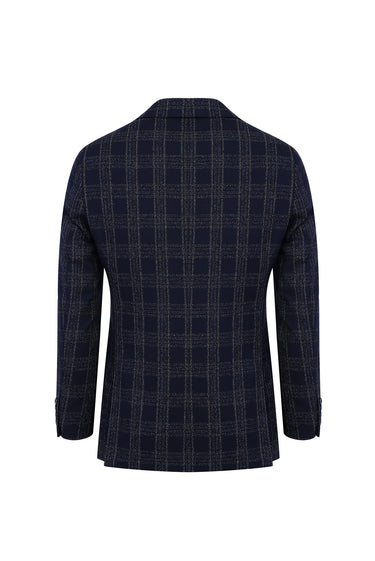 Koyu Lacivert Regular Fit Ekose Ceket