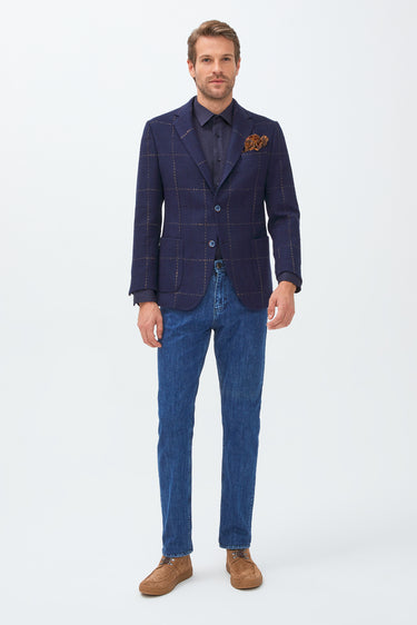 Koyu Lacivert Relaxed Fit Rahat Kesim Yünlü Desenli Ceket