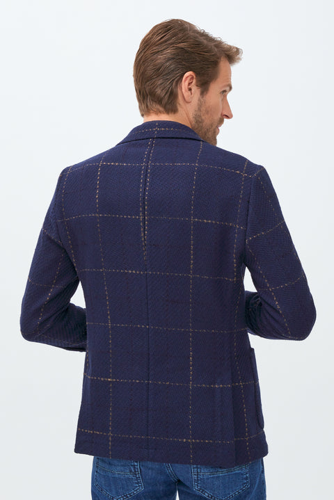 Koyu Lacivert 4 Drop Relaxed Fit Rahat Kesim Yünlü Desenli Ceket