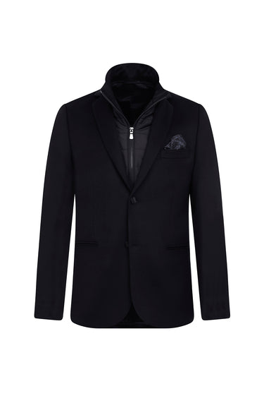 Siyah Slim Fit Dar Kesim Dik Yaka Ceket