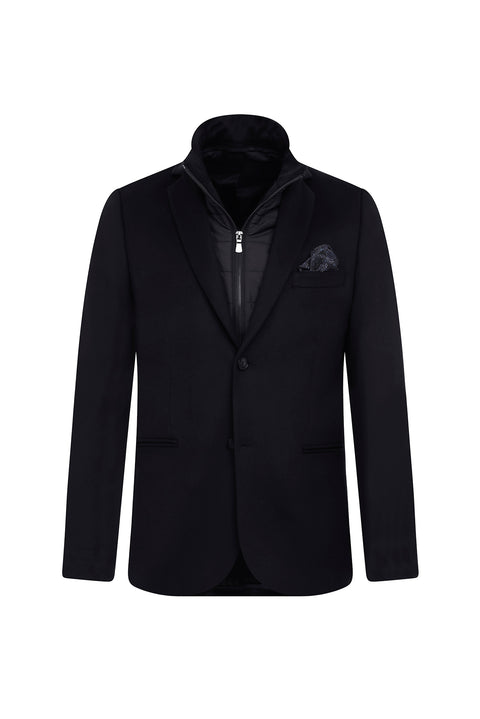 Siyah 4 Drop Relaxed Fit Rahat Kesim Dik Yaka Ceket