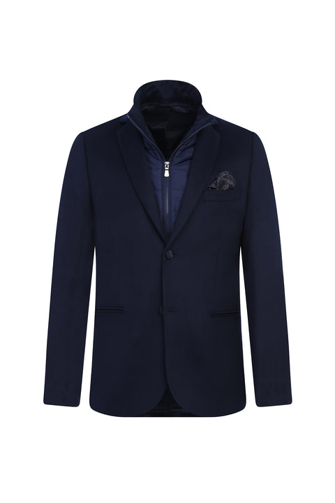 Koyu Lacivert 4 Drop Relaxed Fit Rahat Kesim Dik Yaka Ceket