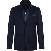 Koyu Lacivert Slim Fit Dar Kesim Dik Yaka Ceket