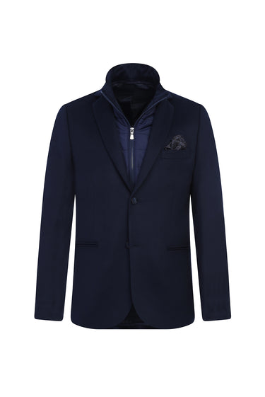 Koyu Lacivert Slim Fit Dar Kesim Dik Yaka Ceket