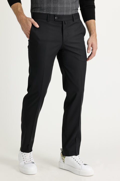 Black 4 Drop Relaxed Fit Lycra Classic Fabric Trousers