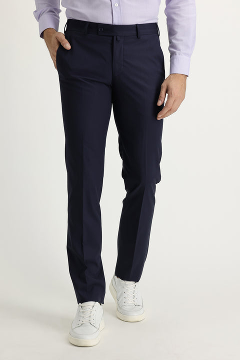 Medium Navy 7 Drop Slim Fit Narrow Cut Lycra Classic Fabric Trousers