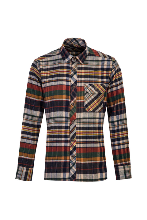 Orta Lacivert Uzun Kol Regular Fit Ekose Oduncu Gömlek