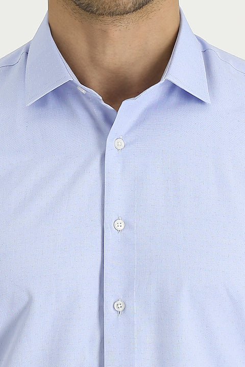 Sky Blue Long Sleeve Slim Fit Patterned Cotton Shirt