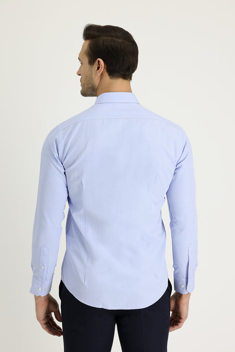 Sky Blue Long Sleeve Slim Fit Patterned Cotton Shirt