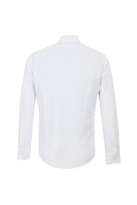White Long Sleeve Slim Fit Patterned Shirt