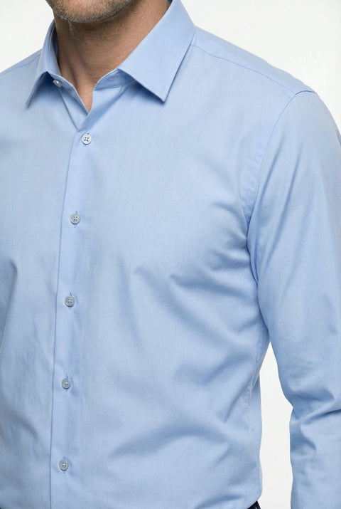 Light Blue Long Sleeve Classic Nano Care Water Repellent Stain Resistant 4 Seasons Cotton Shirt