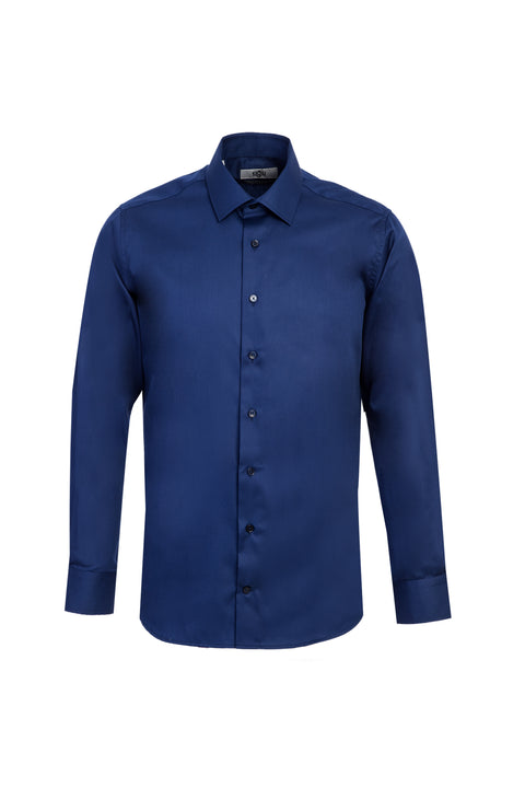 Medium Navy Long Sleeve Slim Fit Narrow Cut Non-Iron Shirt