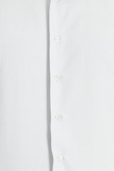 Açık Gri Uzun Kol Slim Fit Dar Kesim Çizgili Pamuklu Gömlek