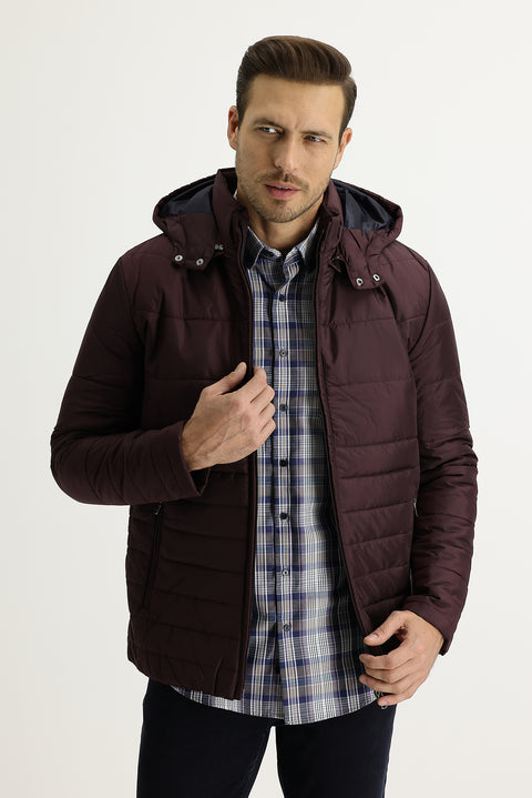 Şarap Bordo Kapüşonlu Spor Mont