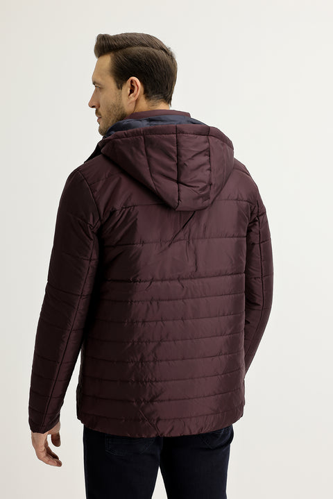 Şarap Bordo Kapüşonlu Spor Mont