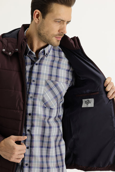 Şarap Bordo Kapüşonlu Spor Mont