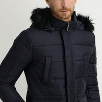 Orta Lacivert Kapüşonlu Spor Kaban