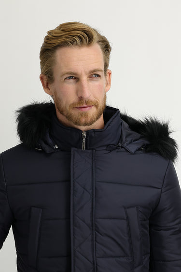 Orta Lacivert Kapüşonlu Spor Kaban