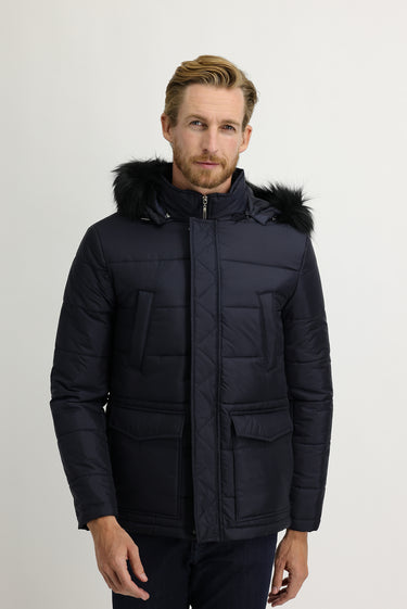 Orta Lacivert Kapüşonlu Spor Kaban