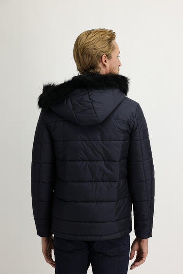 Orta Lacivert Kapüşonlu Spor Kaban