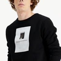 Siyah Bisiklet Yaka İçi Polarlı Baskılı Pamuklu Sweatshirt