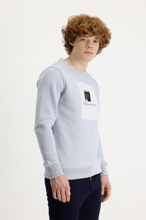 Taş Bisiklet Yaka İçi Polarlı Baskılı Pamuklu Sweatshirt