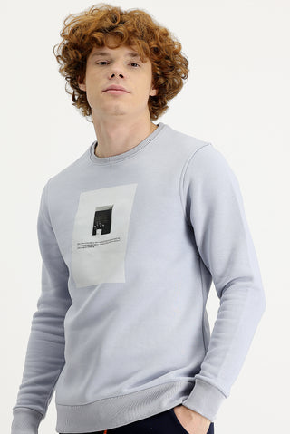  Taş Bisiklet Yaka İçi Polarlı Baskılı Pamuklu Sweatshirt