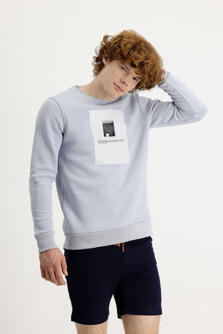 Taş Bisiklet Yaka İçi Polarlı Baskılı Pamuklu Sweatshirt
