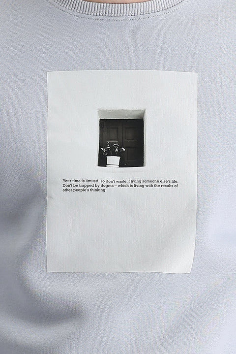 Taş Bisiklet Yaka İçi Polarlı Baskılı Pamuklu Sweatshirt