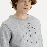 Açık Gri Melanj Bisiklet Yaka Baskılı Pamuklu Sweatshirt