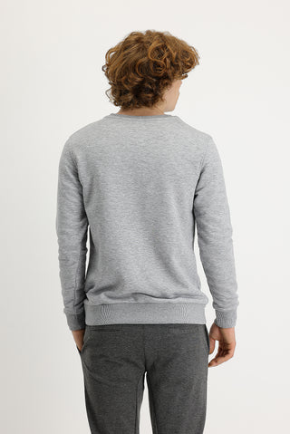  Açık Gri Melanj Bisiklet Yaka Baskılı Pamuklu Sweatshirt
