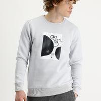 Orta Gri Bisiklet Yaka İçi Polarlı Baskılı Pamuklu Sweatshirt