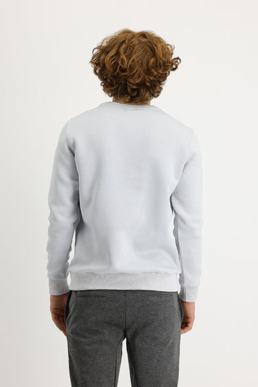 Orta Gri Bisiklet Yaka İçi Polarlı Baskılı Pamuklu Sweatshirt