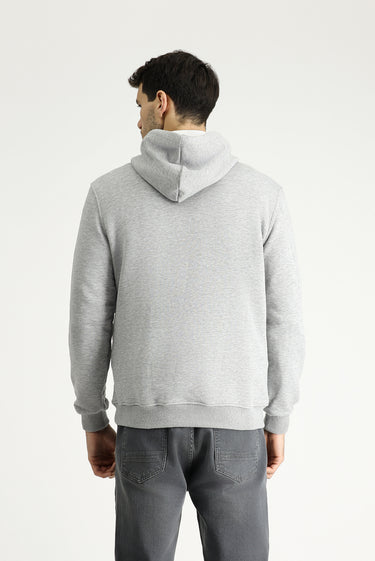Açık Gri Melanj Kapüşonlu Baskılı Pamuklu Sweatshirt