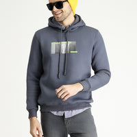 Koyu Antrasit Kapüşonlu Baskılı Pamuklu Sweatshirt