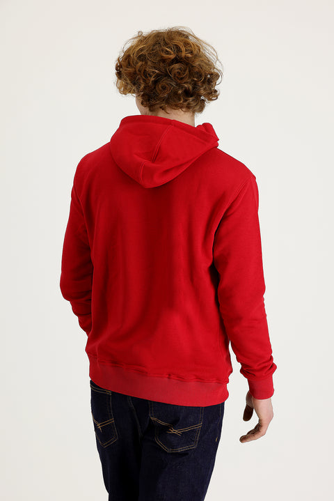 Bayrak Kırmızı Kapüşonlu Nakışlı Pamuklu Sweatshirt