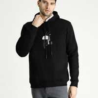 Siyah Kapüşonlu Baskılı Pamuklu Sweatshirt