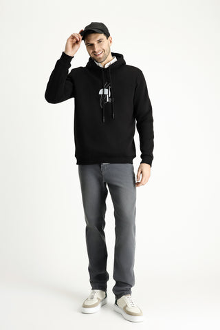  Siyah Kapüşonlu Baskılı Pamuklu Sweatshirt