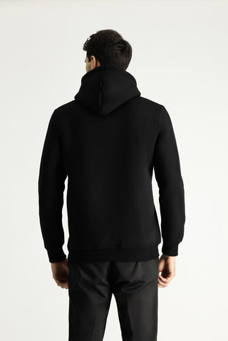  Siyah Kapüşonlu İçi Polarlı Baskılı Pamuklu Sweatshirt