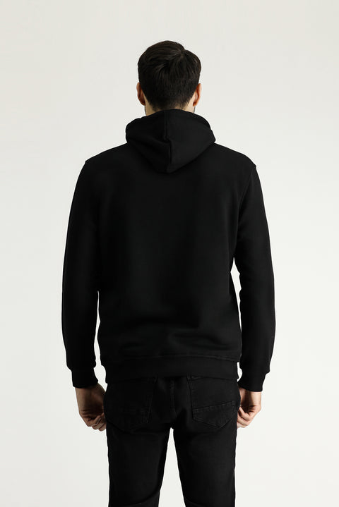 Siyah Kapüşonlu Regular Fit Pamuklu Nakışlı 3 İplik Sweatshirt