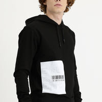 Siyah Kapüşonlu Baskılı Pamuklu Sweatshirt