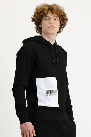  Siyah Kapüşonlu Baskılı Pamuklu Sweatshirt