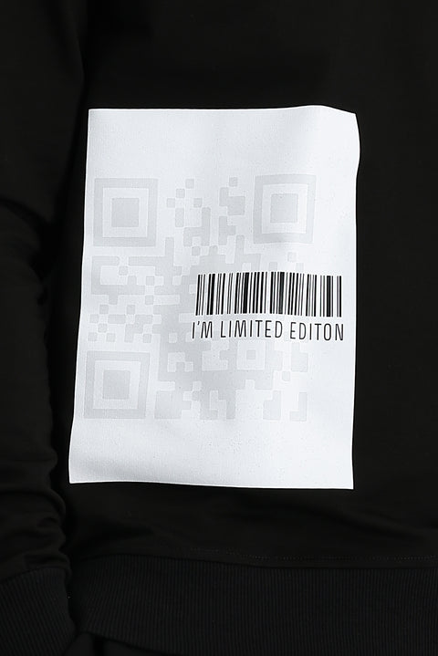 Siyah Kapüşonlu Baskılı Pamuklu Sweatshirt