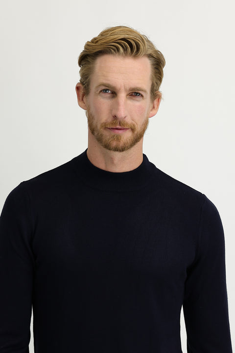 Orta Lacivert Yarım Balıkçı Yaka Regular Fit Triko Kazak