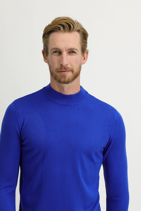 Kobalt Mavi Yarım Balıkçı Yaka Regular Fit Triko Kazak