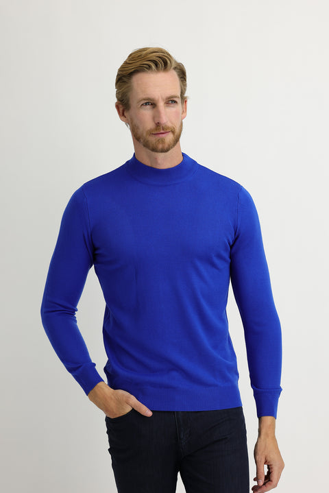 Kobalt Mavi Yarım Balıkçı Yaka Regular Fit Triko Kazak