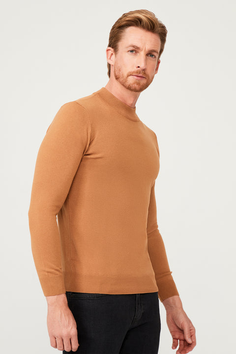 Camel Yarım Balıkçı Yaka Regular Fit Triko Kazak